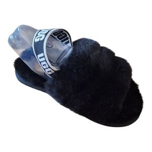 UGG Black Fluffy Kids Sandals